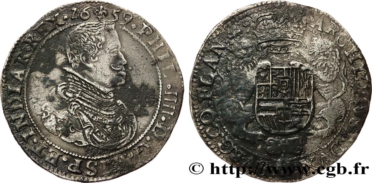 SPANISH NETHERLANDS - COUNTY OF FLANDERS - PHILIP IV Ducaton, 2e type 1659 Bruges XF/VF 