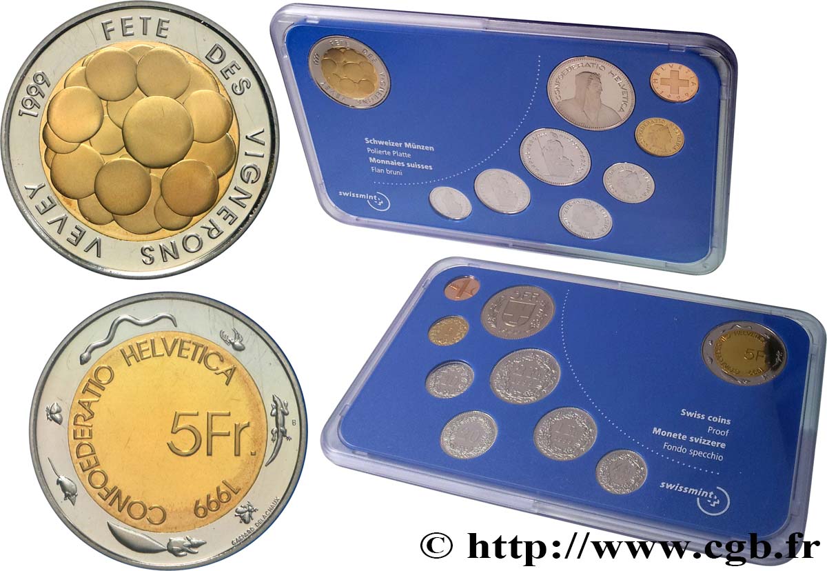 SWITZERLAND Série PROOF 9 Monnaies 1999  MS 