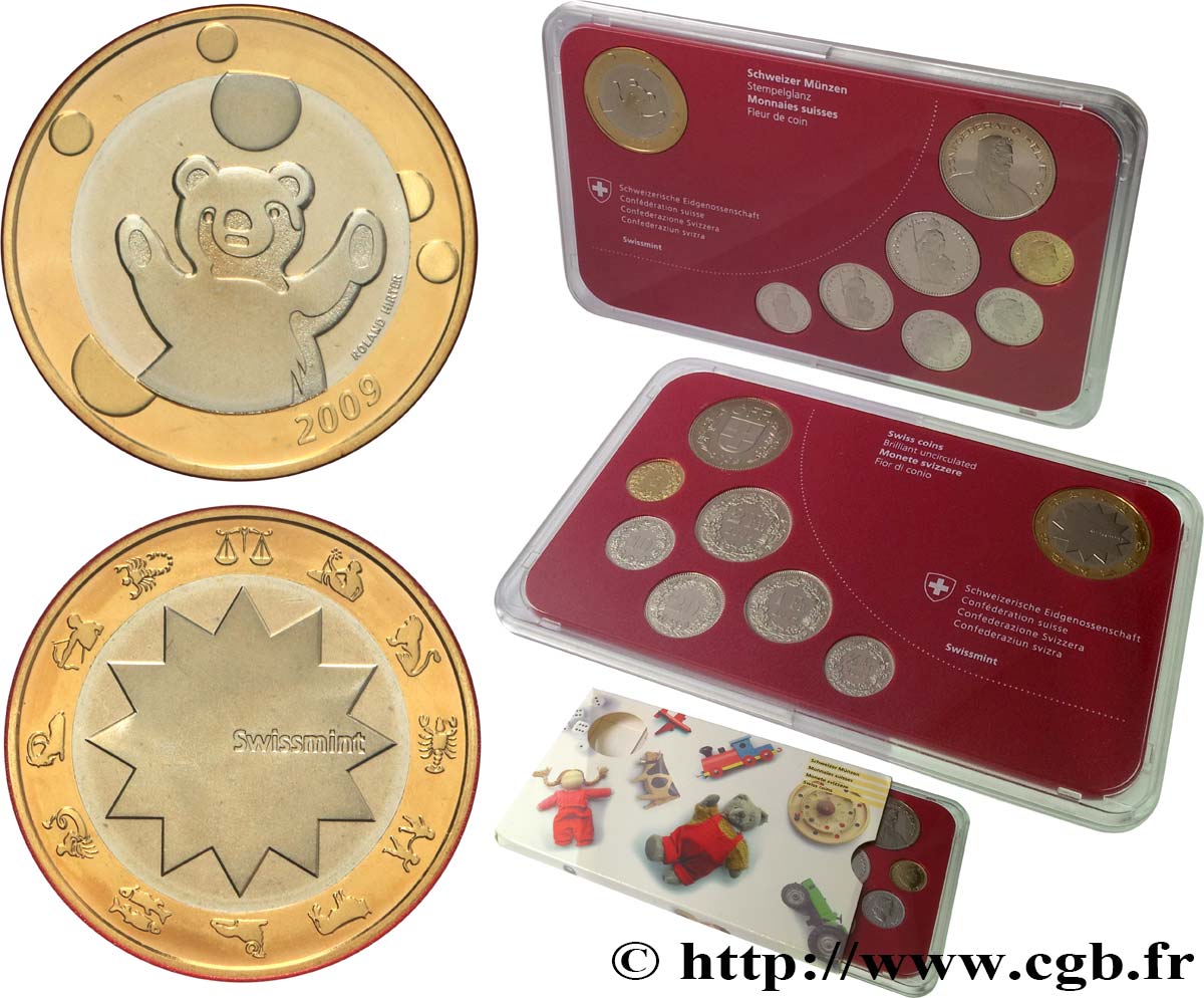 SWITZERLAND Série FDC 7 Monnaies + 1 médaille 2009  MS 