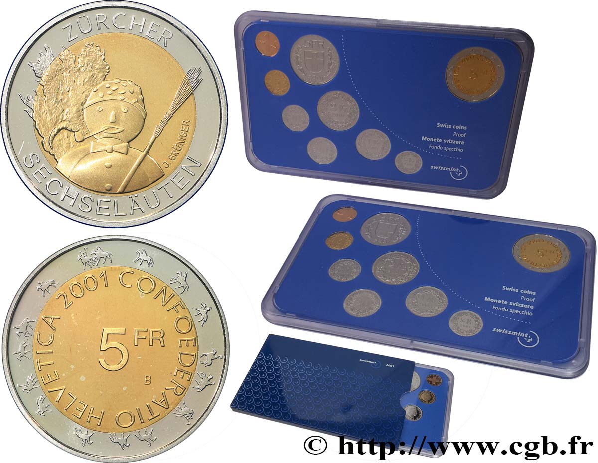 SCHWEIZ Série Proof 9 Monnaies 2001  Polierte Platte 