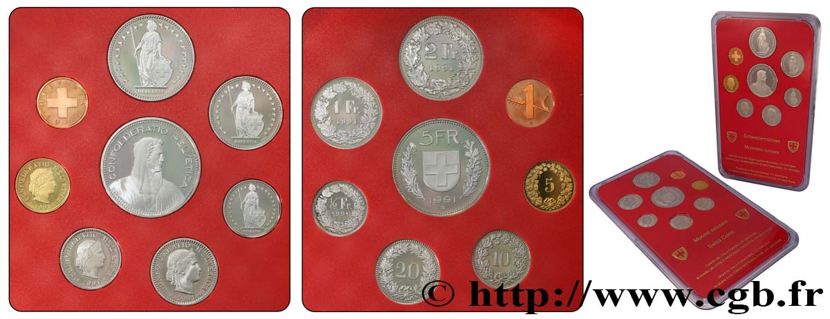 SCHWEIZ Série Proof 8 Monnaies 1991  Polierte Platte 