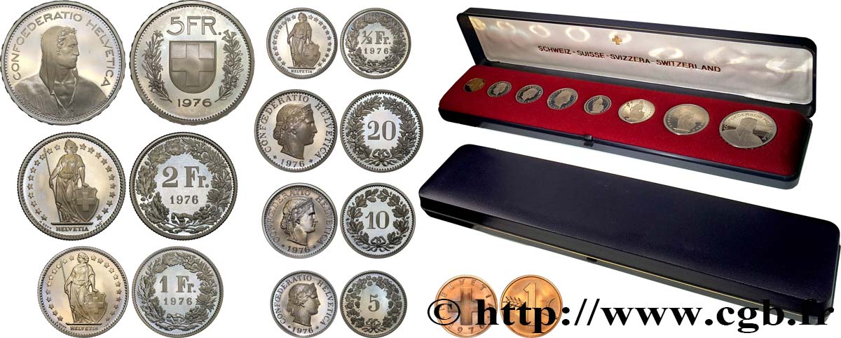 SUISSE Série Flan Bruni Proof 8 Monnaies 1976  BE 