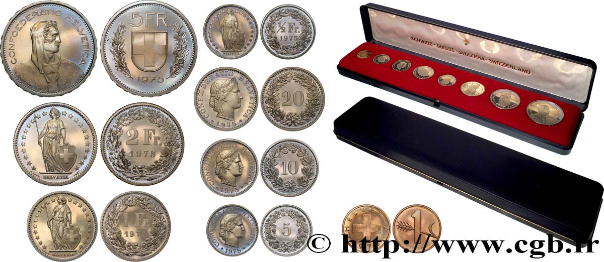 SUISSE Série Flan Bruni Proof 8 Monnaies 1975  BE 