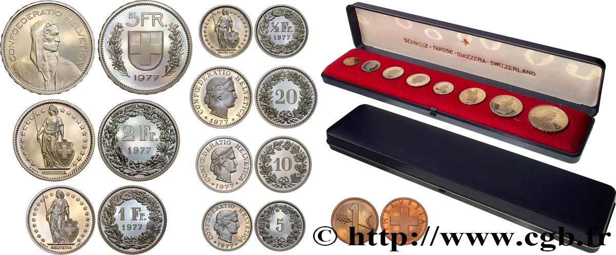 SUISSE Série Flan Bruni Proof 8 Monnaies 1977  BE 