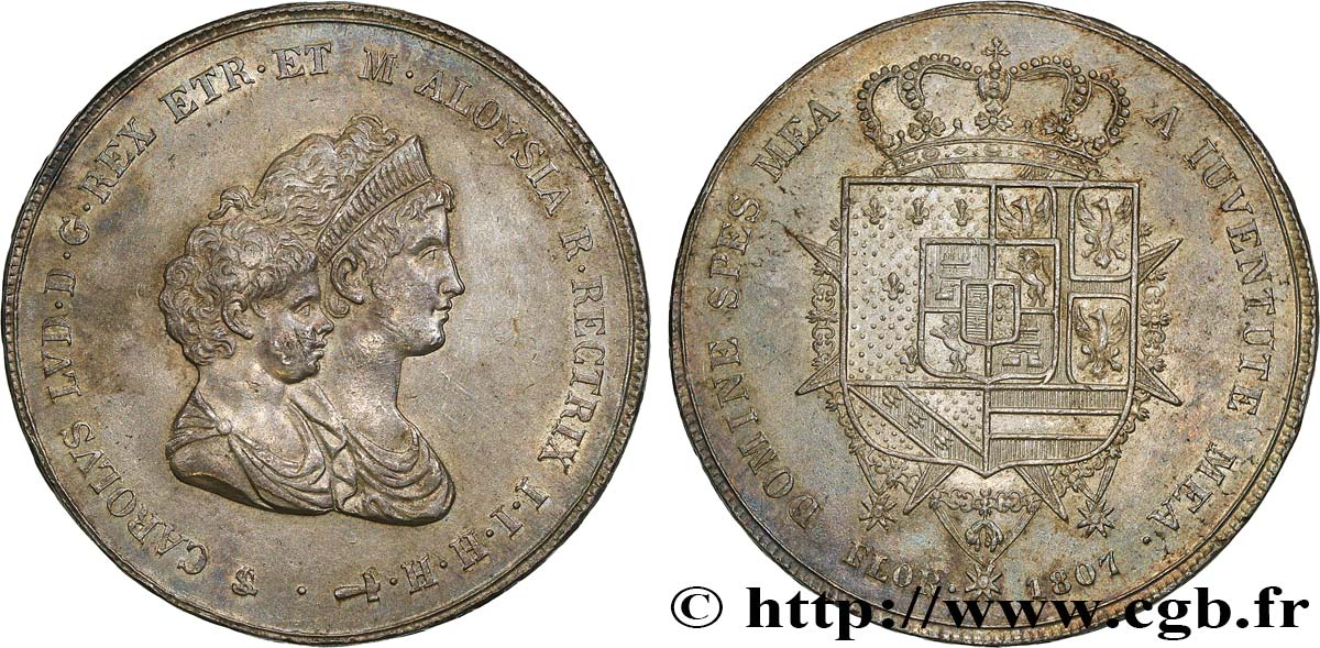 ITALY - KINGDOM OF ETRURIA - CHARLES-LOUIS and MARIE-LOUISE 10 Lire, 2e type 1807 Florence AU 