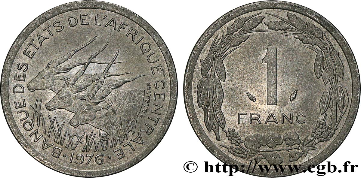 ÉTATS DE L AFRIQUE CENTRALE 1 Franc antilopes 1976 Paris SUP 