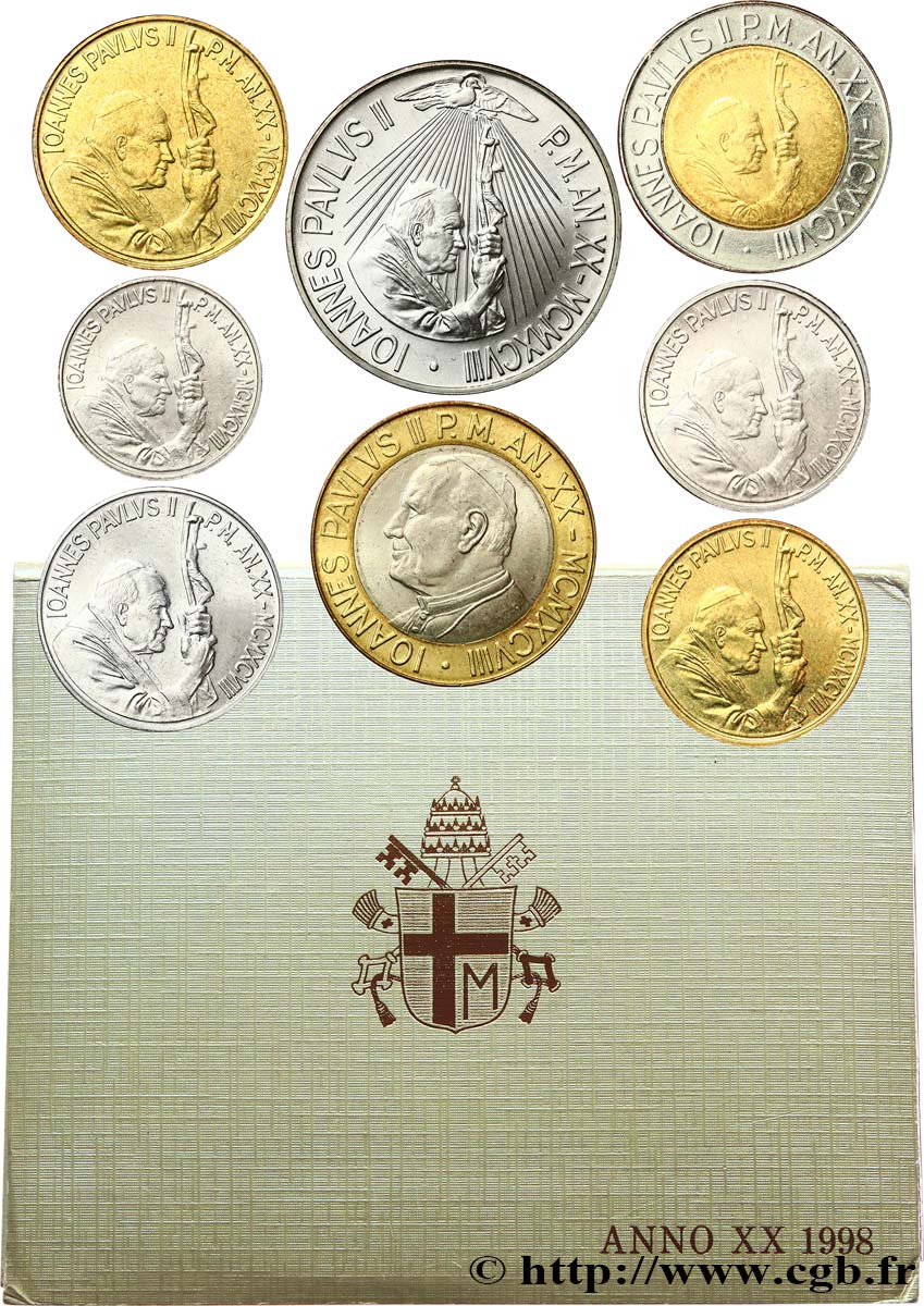 VATICAN AND PAPAL STATES Série 8 monnaies Jean-Paul II an XX 1998 Rome MS 