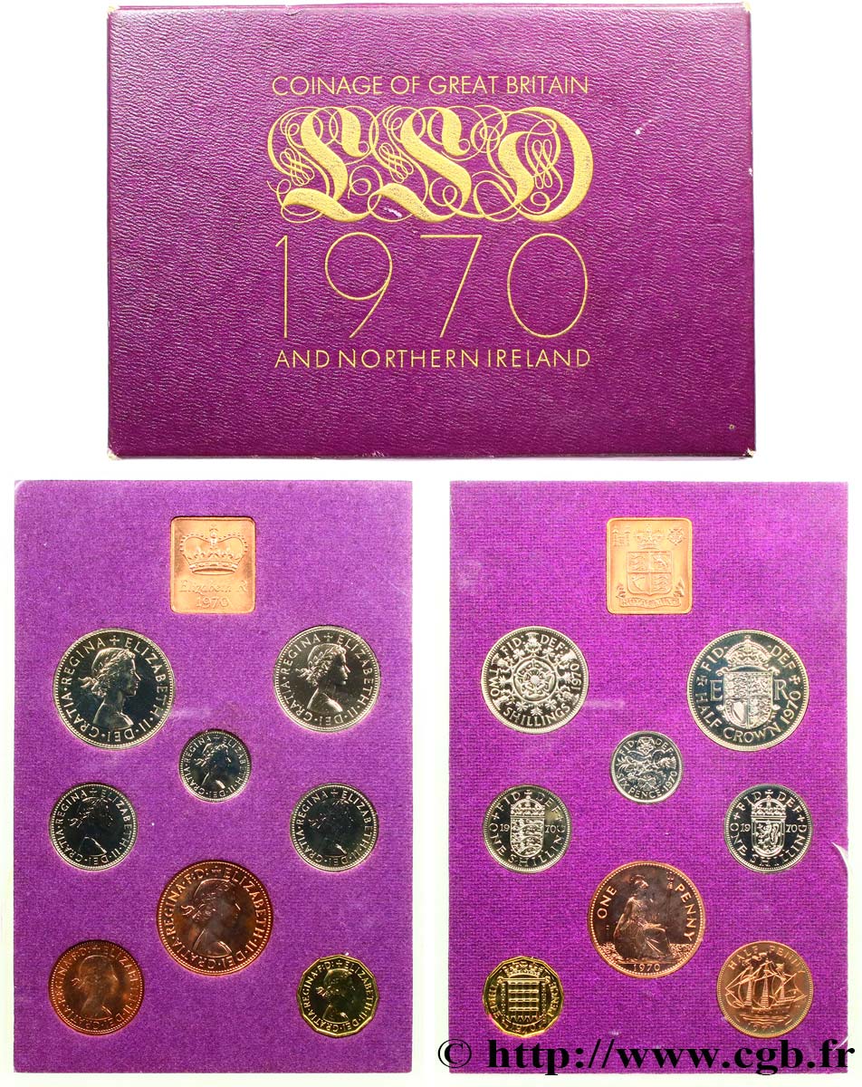 REGNO UNITO Série Proof 8 monnaies - Dernière émission de l’ancien monnayage britannique  1970  FDC 