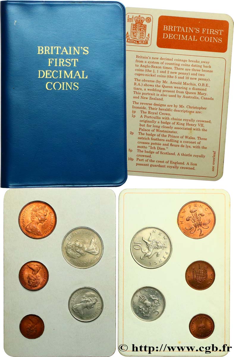 REINO UNIDO Série 5 monnaies - Premier monnayage des pièces décimal 1971  MBC 