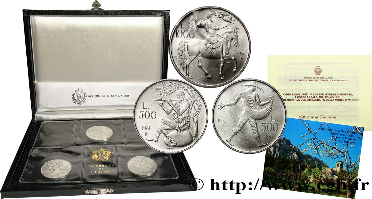 SAN MARINO Série FDC 3 Monnaies en argent - 2000e anniversaire de la mort de Virgile 1981 Rome FDC 