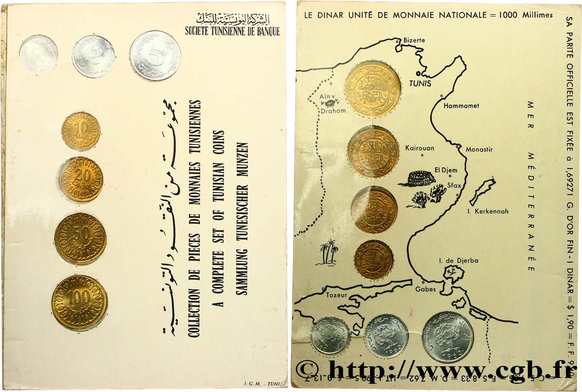 TUNESIEN Série de 7 Monnaies AH1380 1960  fST 