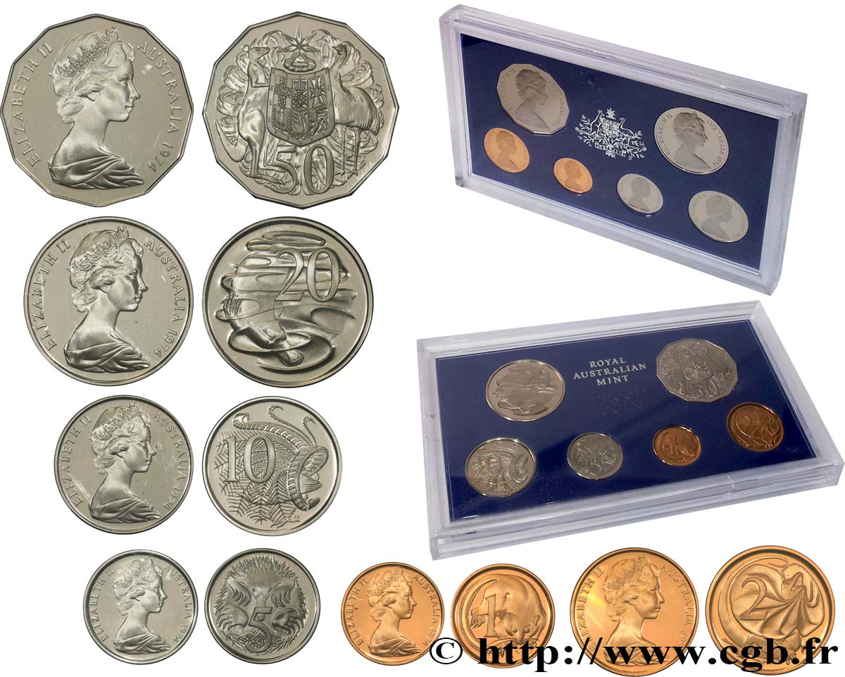 AUSTRALIE Série Proof 6 monnaies 1974  BE 