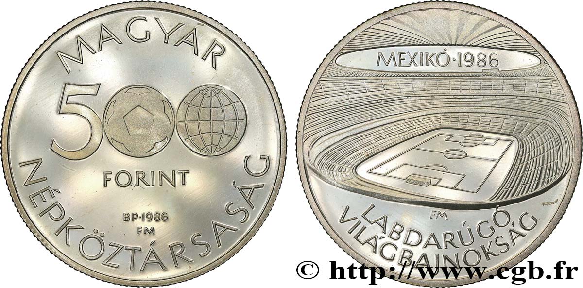 HUNGRíA 500 Forint Proof Coupe du monde de football Mexique 1986 1986 Budapest SC 