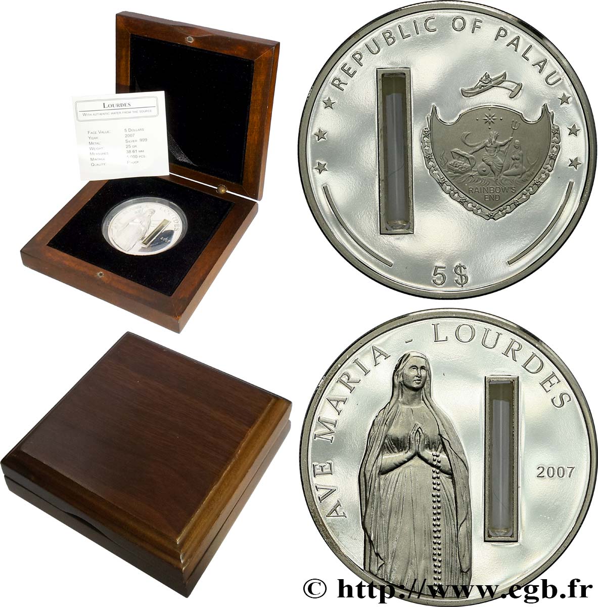 PALAU 5 Dollars Lourdes - Proof 2007  Proof set 