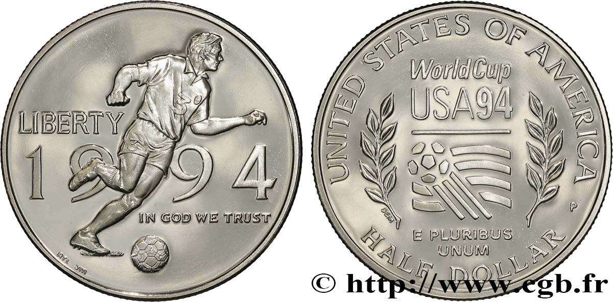 ÉTATS-UNIS D AMÉRIQUE 1/2 Dollar Proof Coupe du Monde de Football USA 94 1994 Philadelphie - P FDC 