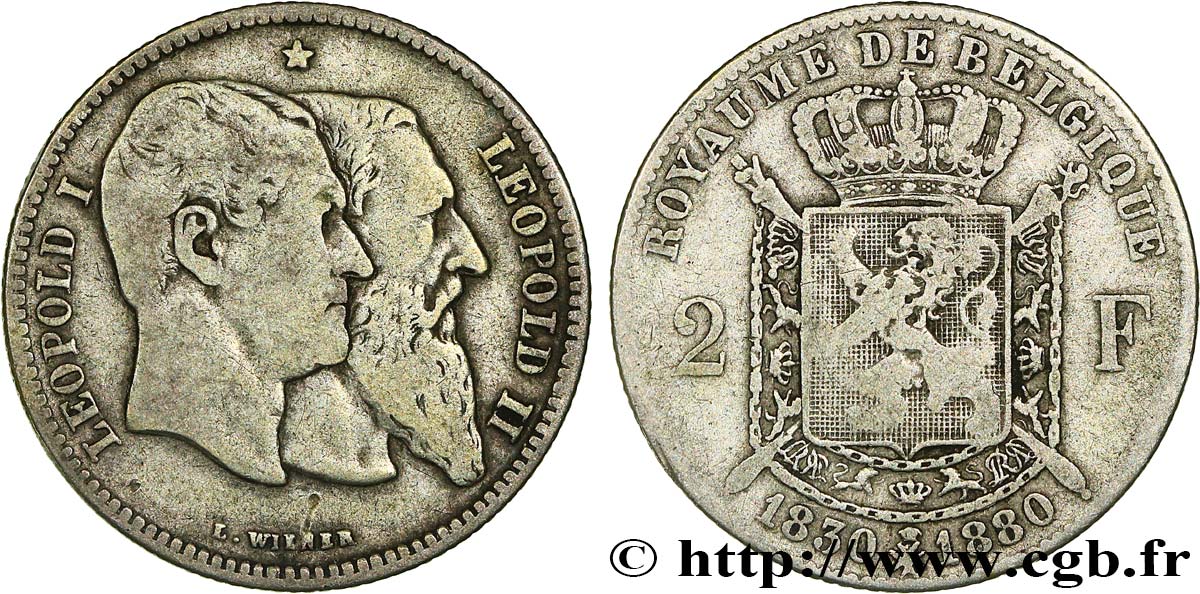 BELGIO 2 Francs 50e anniversaire de l’indépendance 1880  MB 