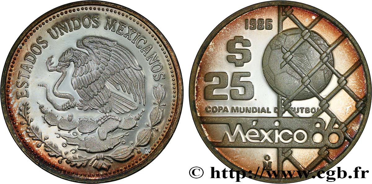 MÉXICO 25 Pesos Proof coupe du Monde de football 1986 1986  FDC 