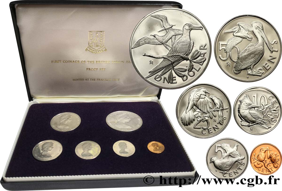 ISLAS VíRGENES BRITáNICAS Série Proof 6 monnaies Elisabeth II 1973 Franklin Mint FDC 