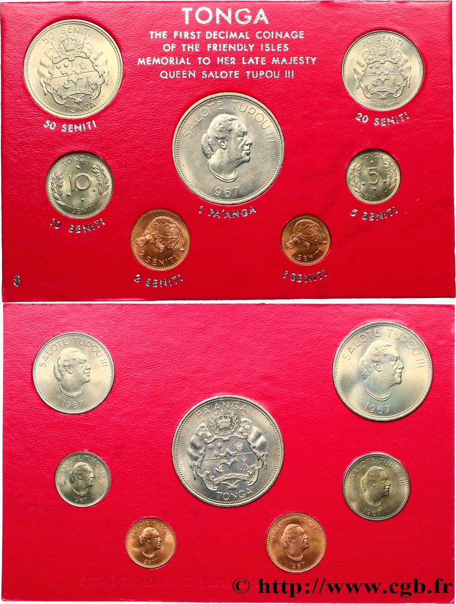 TONGA Série de 7 monnaies en Commémoration de la mort de la reine Salote Tupou III 1967  ST 
