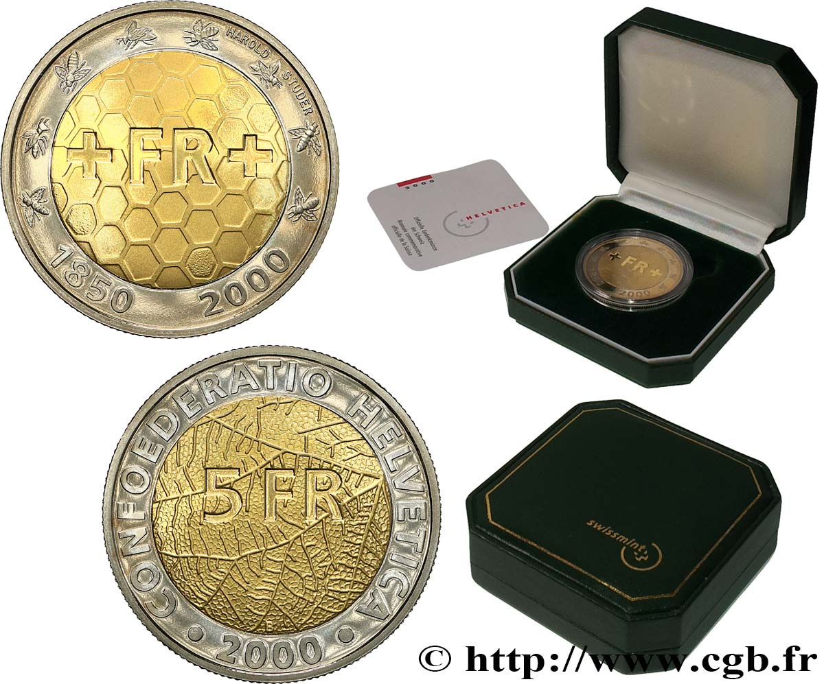 SWITZERLAND 5 Francs Proof 150 ans du Franc Suisse 2000 Berne MS 
