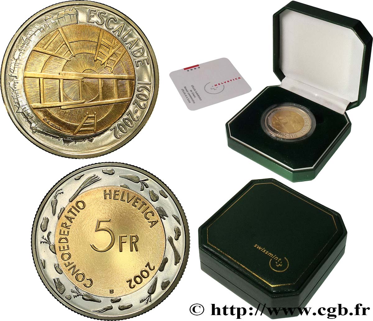 SUIZA 5 Francs Proof 400e anniversaire de l’Escalade 2002 Berne - B Prueba 