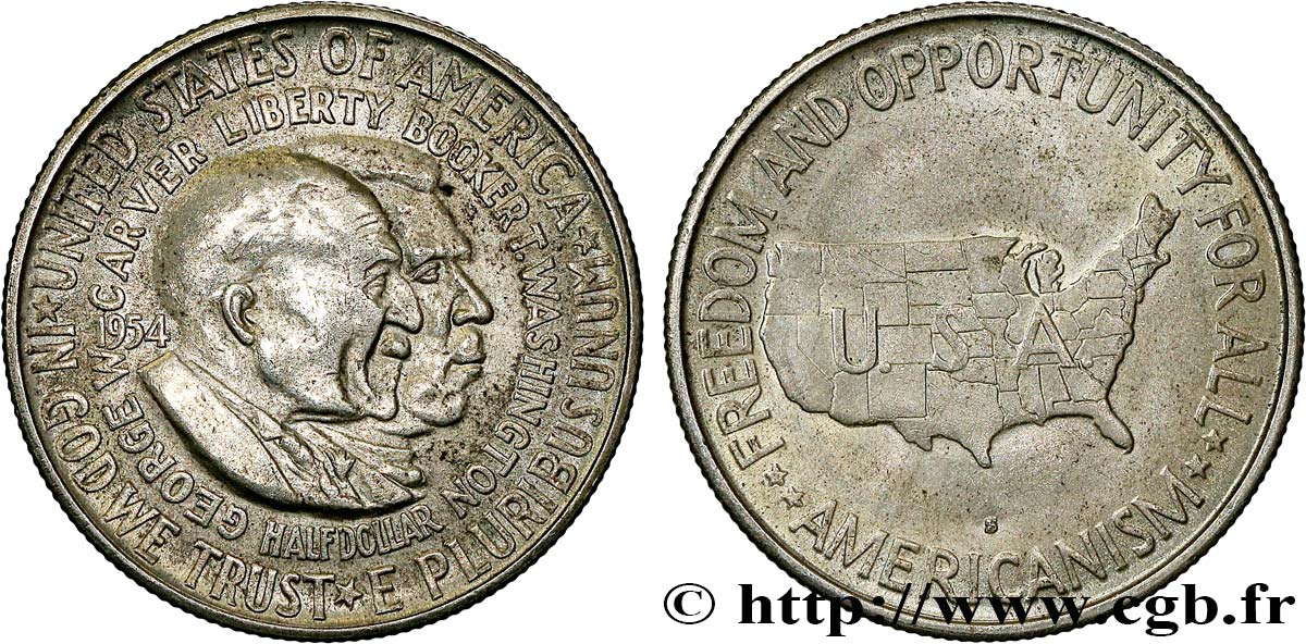 ÉTATS-UNIS D AMÉRIQUE 1/2 Dollar George Carver et Brooker T. Washington 1954 Philadelphie TTB+ 