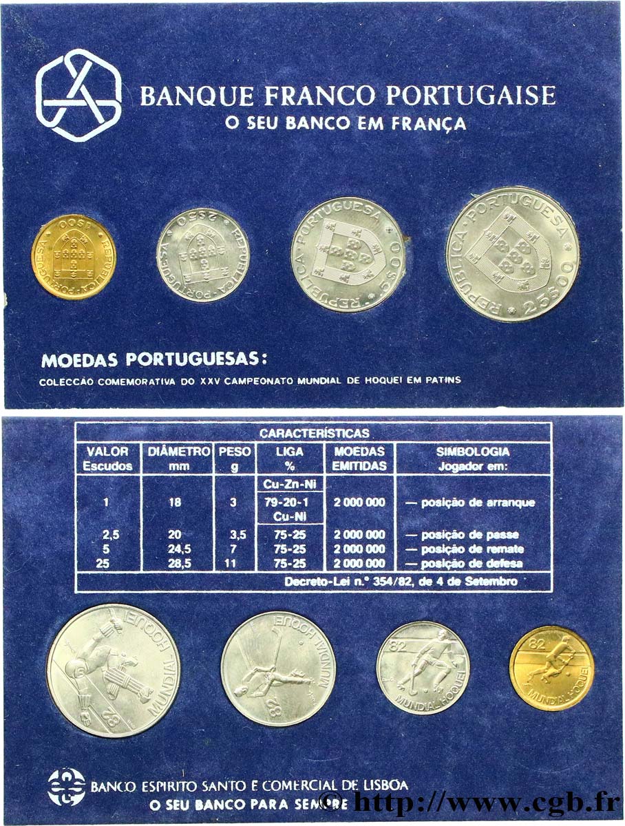 PORTUGAL Série de 4 monnaies commémoratives du Mondial de Rink Hockey 1982  EBC 