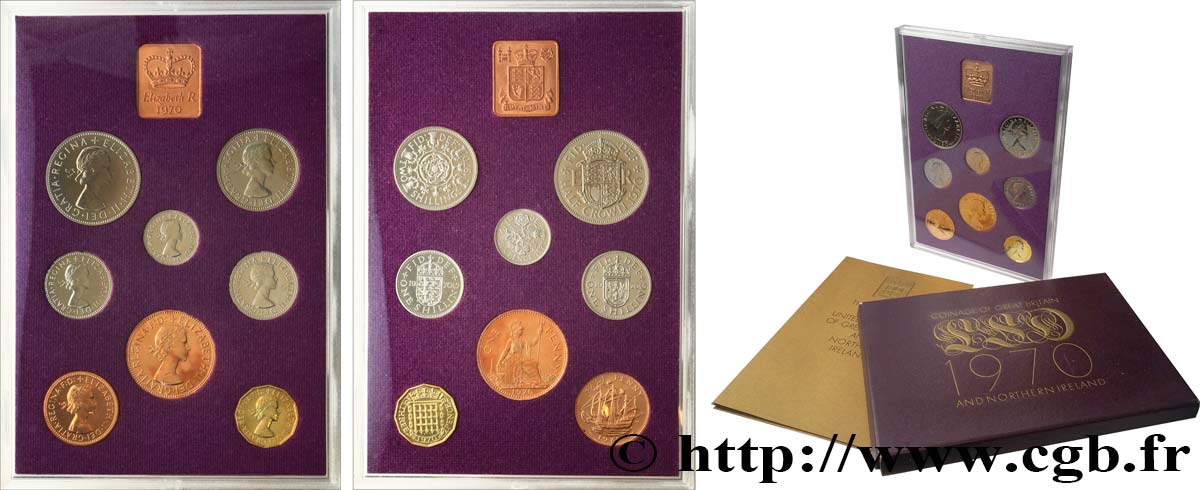 VEREINIGTEN KÖNIGREICH Série Proof 8 monnaies - Dernière émission de l’ancien monnayage britannique  1970  ST 