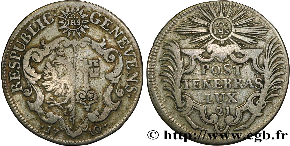 SUISSE - RÉPUBLIQUE DE GENÈVE 21 Sols - République de Genève 1710  TB+ 