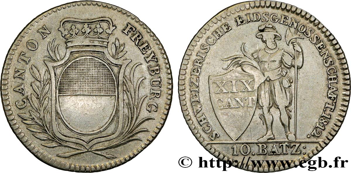 SUIZA - CANTÓN DE FRIBURGO 10 Batzen 1812 Fribourg MBC 