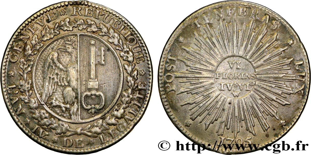 SWITZERLAND - REPUBLIC OF GENEVA 1/2 Thaler (6 Florins, 4 Sols, 6 Deniers) 1795 Genève VF 