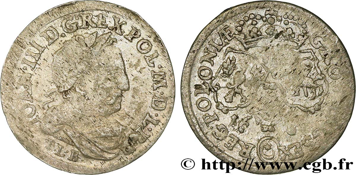 POLONIA 6 Groszy Jean III Sobiesky 1681 Cracovie BC 