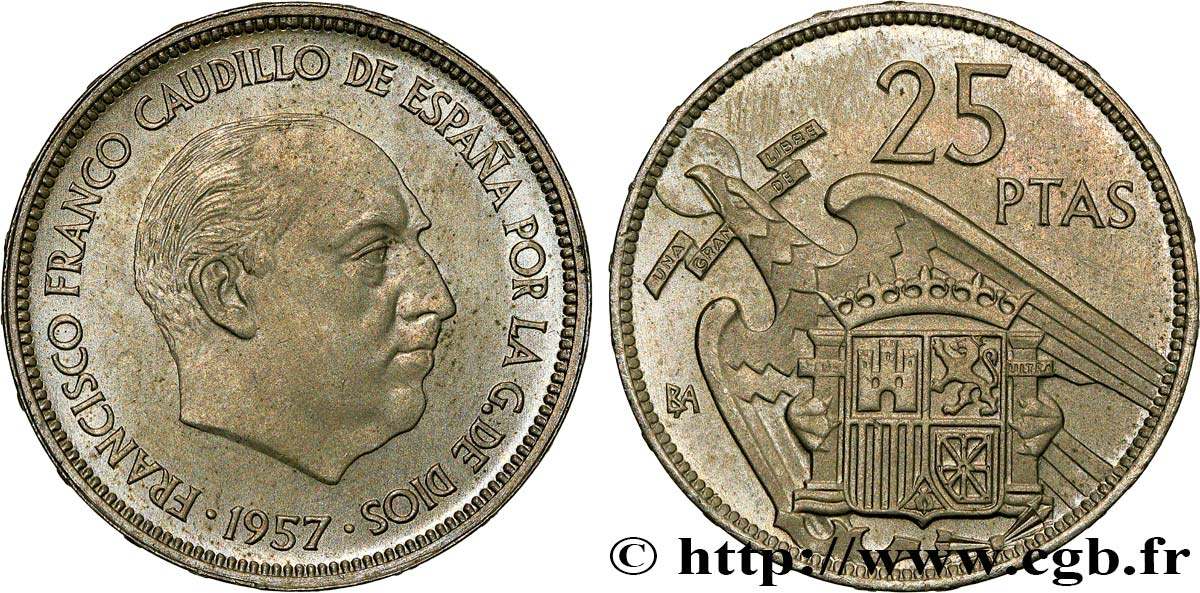 SPAIN - FRANCISCO FRANCO BAHAMONDE 25 pesetas - Exposition de Barcelone 1957 Madrid fST 