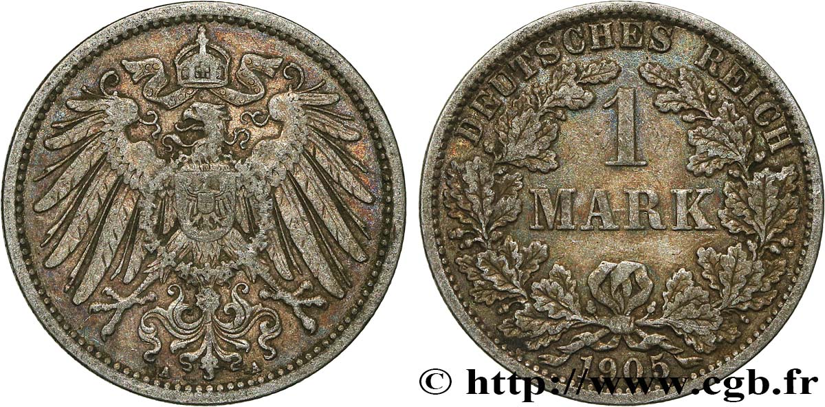 ALEMANIA 1 Mark Empire aigle impérial 2e type 1905 Berlin MBC+ 