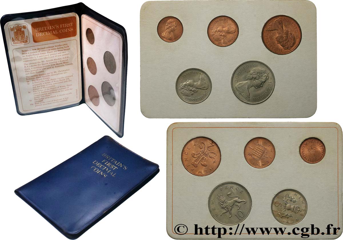 VEREINIGTEN KÖNIGREICH Série 5 monnaies - Premier monnayage des pièces décimal 1971  SS 