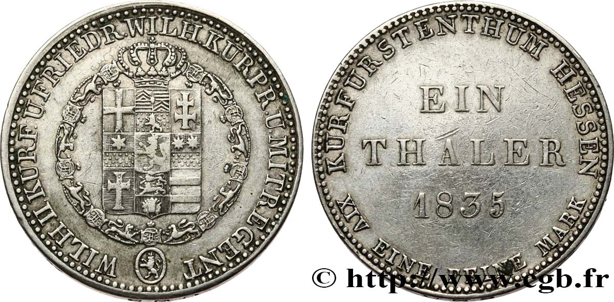 DEUTSCHLAND - KURFÜRSTENTUM HESSEN-KASSEL - WILHELM II Thaler  1835  SS 
