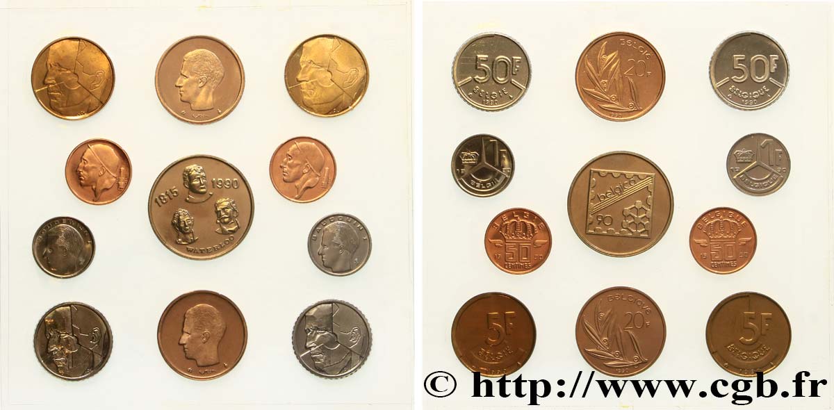 BELGIQUE Série FDC 10 monnaies + 1 médaile 1990 Bruxelles SPL 