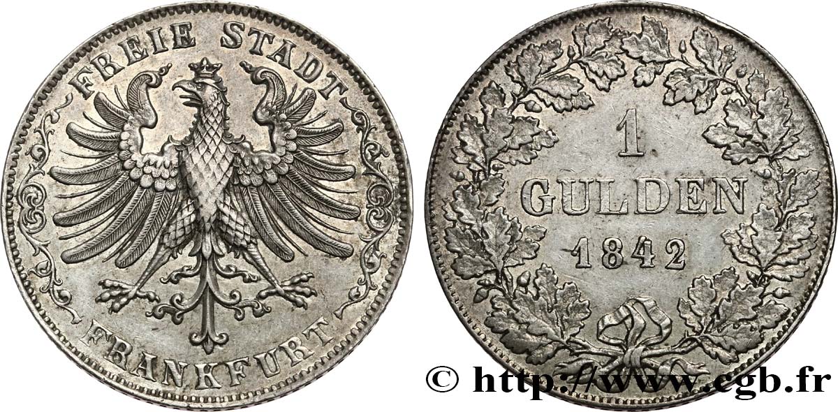 ALEMANIA - CIUDAD LIBRE DE FRáNCFORT 1 Gulden 1842 Francfort MBC+ 