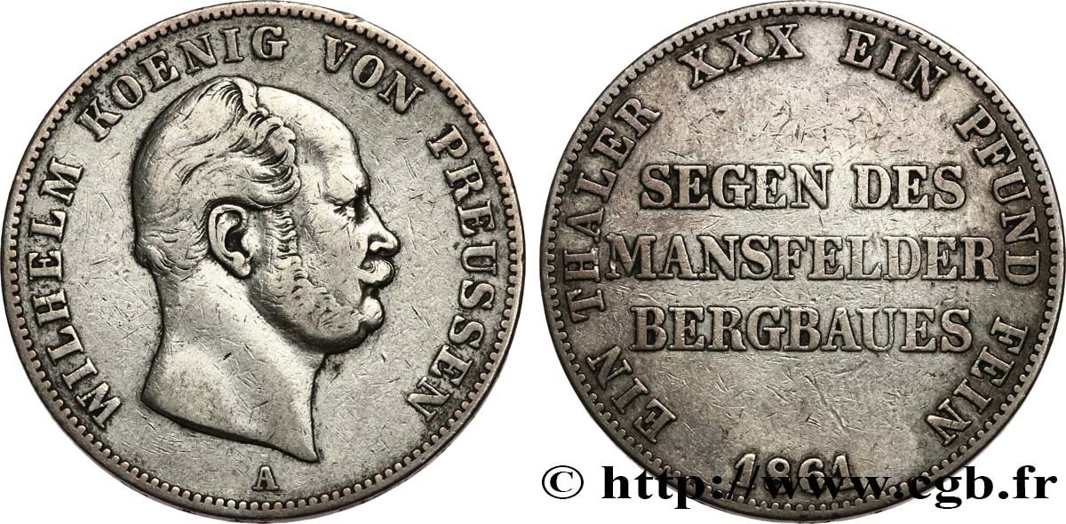 GERMANY - PRUSSIA 1 Thaler Guillaume 1861 Berlin XF 