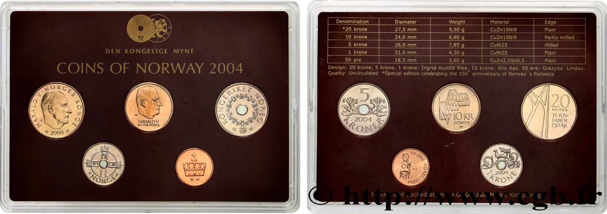 NORVEGIA Série FDC 5 monnaies 2004  FDC 