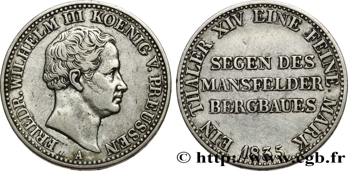 GERMANY - KINGDOM OF PRUSSIA - FREDERICK-WILLIAM III 1 Thaler  1835 Berlin XF 
