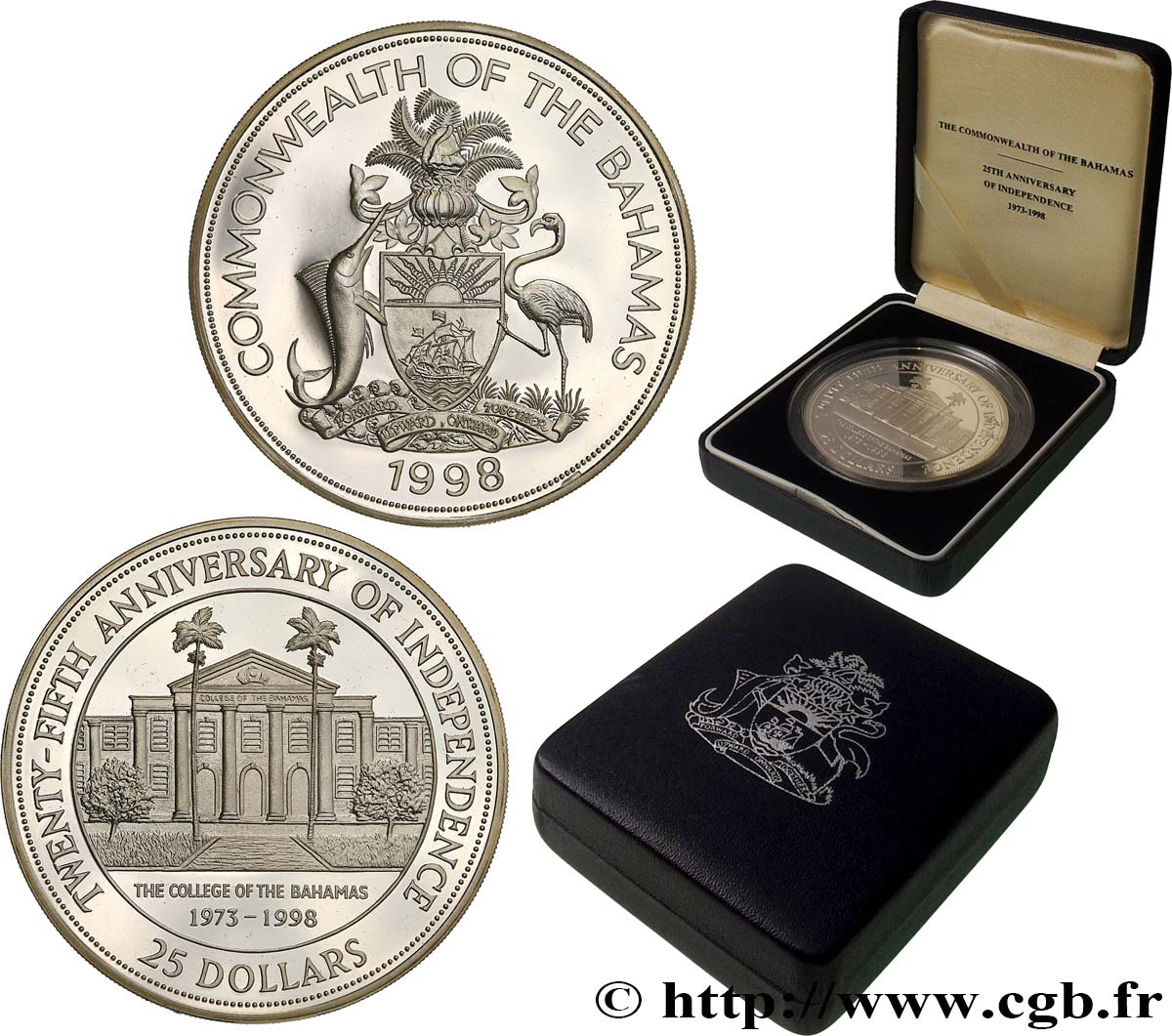 BAHAMAS 25 Dollars Proof - anniversaire de l’indépendance 1998 Franklin Mint SC 