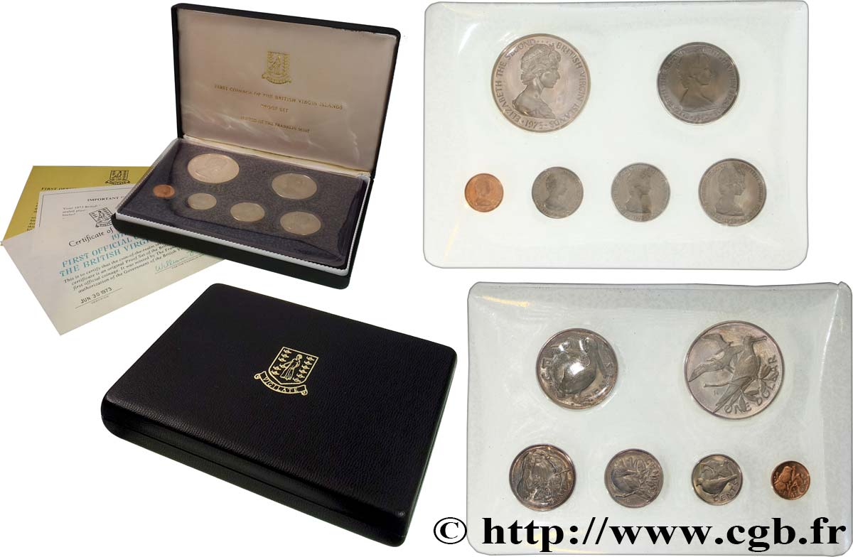 ÎLES VIERGES BRITANNIQUES Série Proof 6 monnaies Elisabeth II 1973 Franklin Mint FDC 