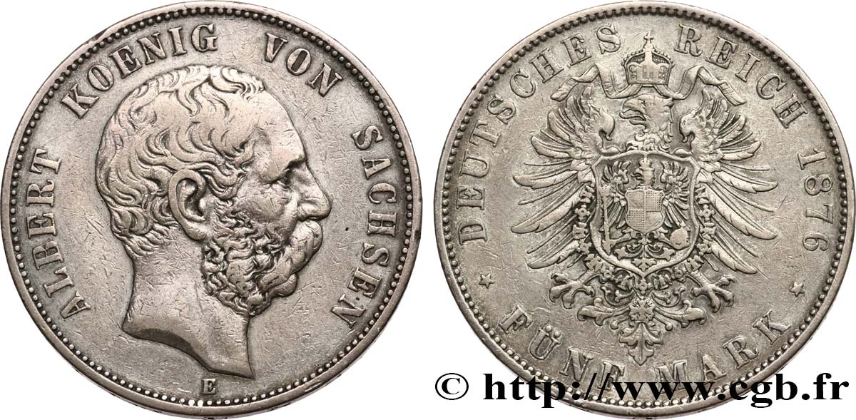 ALEMANIA - SAJONIA 5 Mark Albert de Saxe 1876 Muldenhütten BC+ 