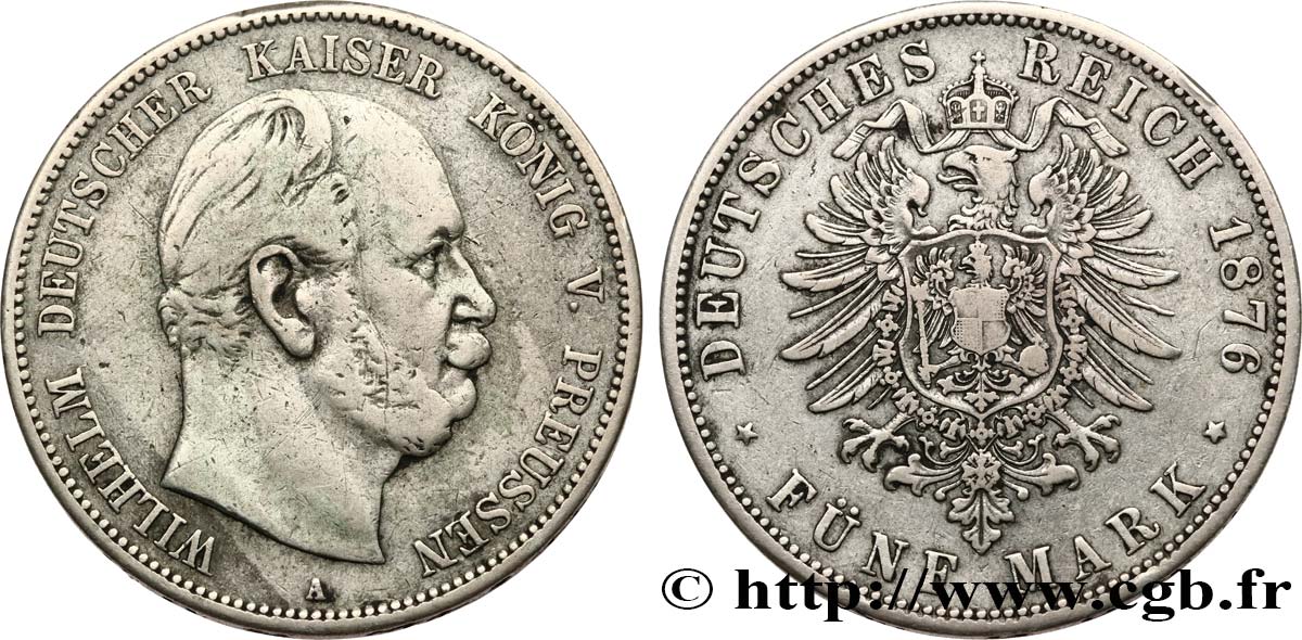 ALEMANIA - PRUSIA 5 Mark Guillaume Ier 1876 Berlin BC+ 