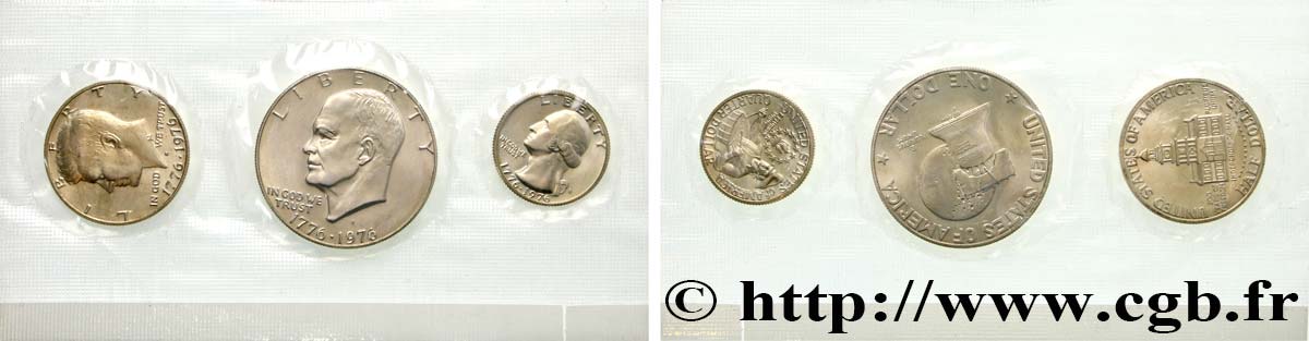 ÉTATS-UNIS D AMÉRIQUE Série proof  3 monnaies - Bicentenaire de la Déclaration de l’indépendance 1976 San Francisco BE 