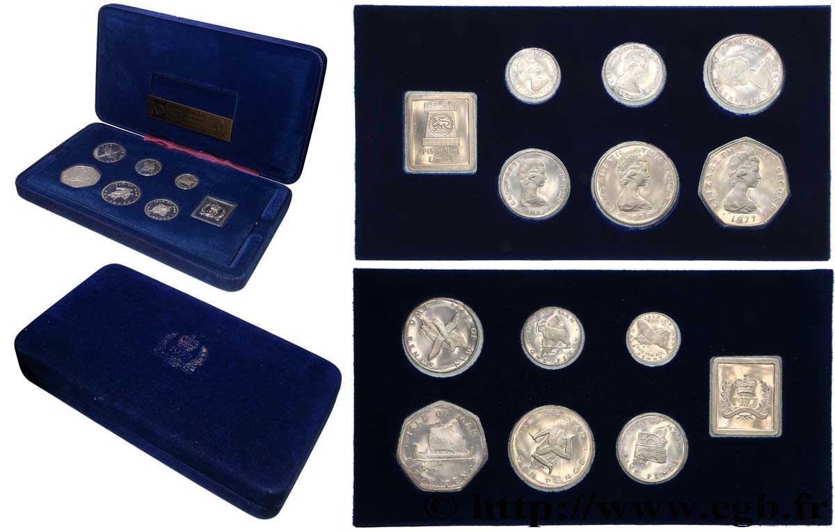 ISLE OF MAN Coffret de 7 monnaies Proof Elisabeth II, jubilé d’argent 1977  MS 