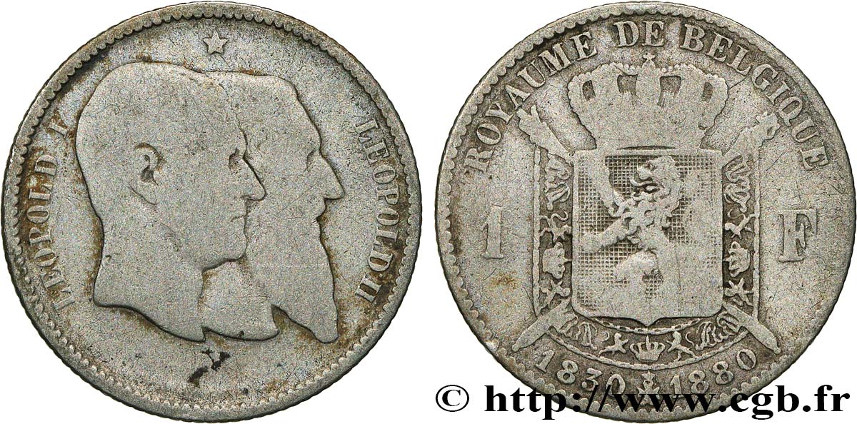 BÉLGICA 1 Franc 50e anniversaire de l’indépendance 1880  RC+ 