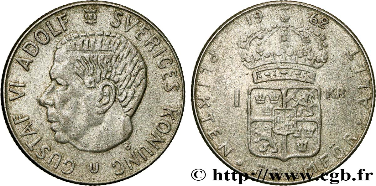 SUÈDE 1 Krona Gustave VI 1962  TTB 