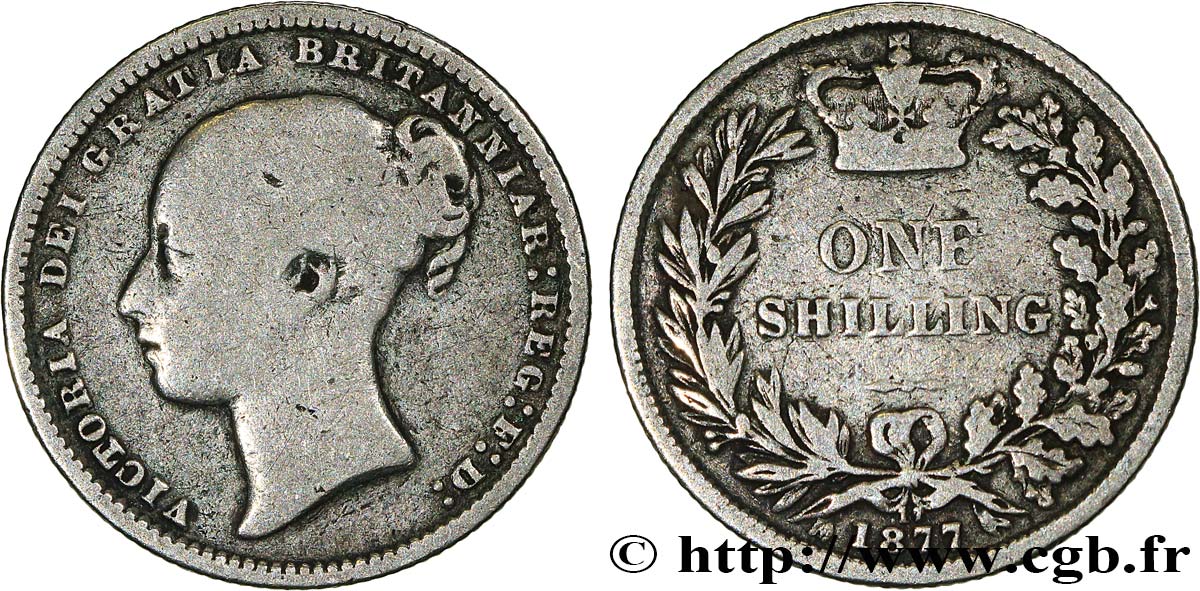 UNITED KINGDOM 1 Shilling Victoria 1877  VF 